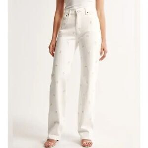 Abercrombie & Fitch 90s Relaxed Hi Rise Jeans Floral Embroidery, Size 26 2R, NWT